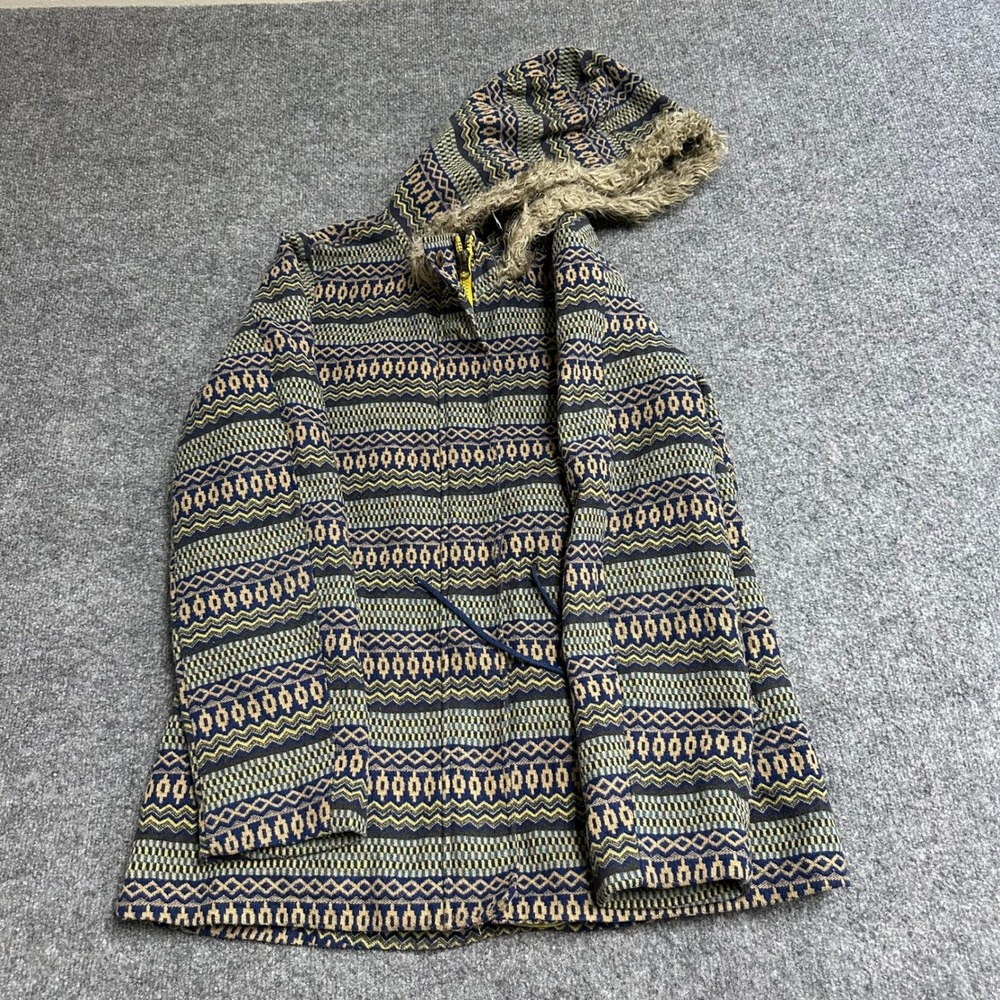 Mossimo Jacket Womens XL Blue Wool Blend Geometric Faux Fur Hood Parka Coat